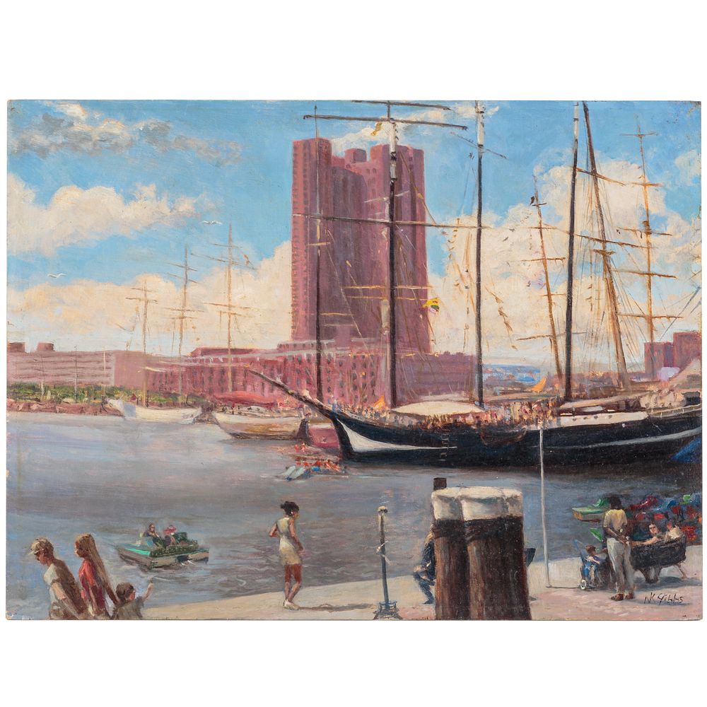 Appraisal: Nathaniel K Gibbs Baltimore Inner Harbor oil American - Oil