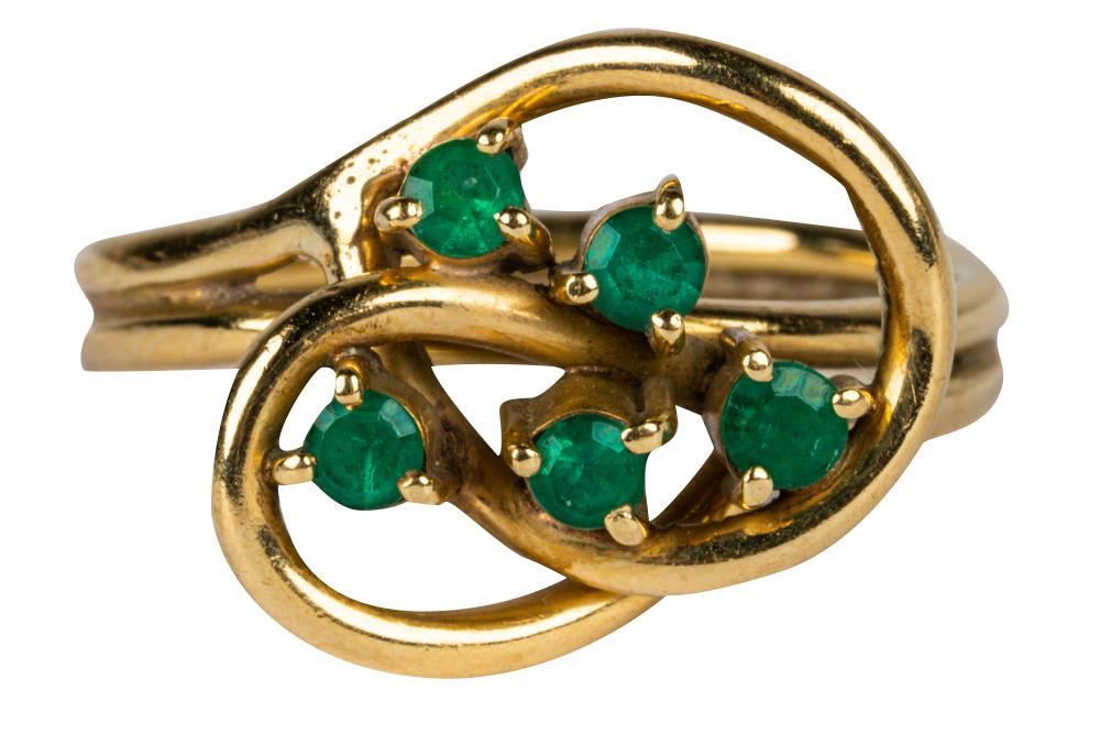 Appraisal: KARAT GOLD EMERALD RINGcontaining five round cut very well matched