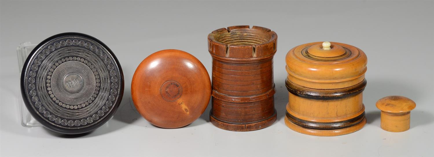 Appraisal: Treen and one gutta-percha items treen covered boxes treen medicine