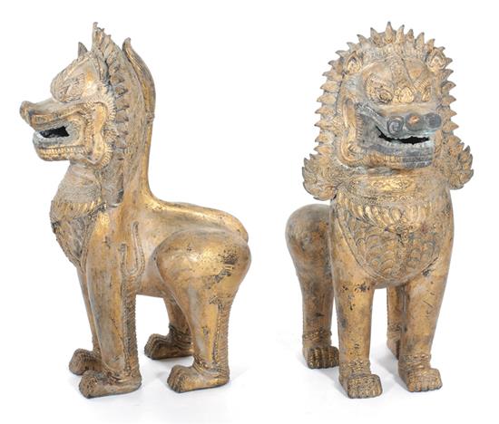 Appraisal: Pair Thai gilt-bronze temple guardian lions probably th century standing