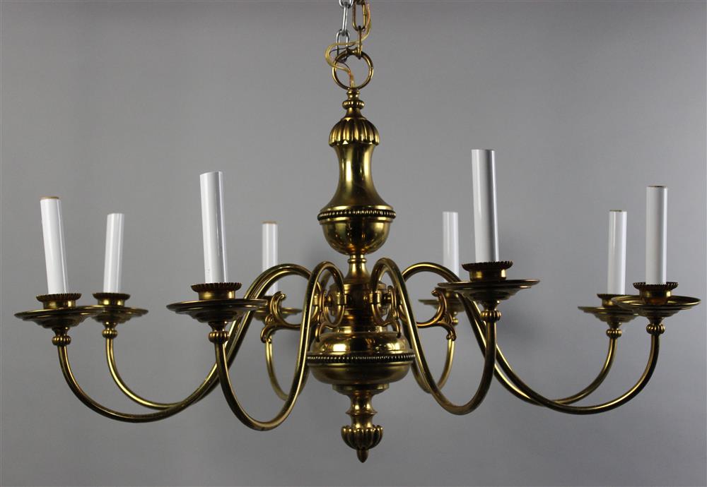 Appraisal: DUTCH ROCOCO STYLE BRASS EIGHT-LIGHT CHANDELIER having a gadroon banded