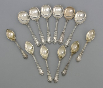 Appraisal: A Lot of Six Consomme Spoons and Six Sorbet Spoons