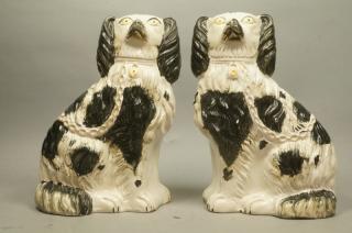 Appraisal: Pr STAFFORDSHIRE Spaniel Dogs Hollow cast potte Pr STAFFORDSHIRE Spaniel