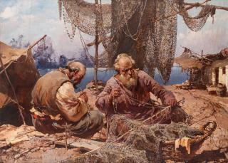 Appraisal: STEPAN FEDOROVICH KOLESNIKOFF RUSSIAN - Fishermen Mending the Nets oil