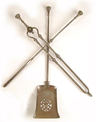 Appraisal: A set of three polished steel fire irons the knopped