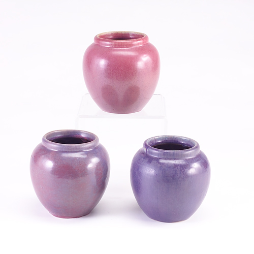 Appraisal: FULPER Three bulbous vases covered in Famille Rose or Wistaria