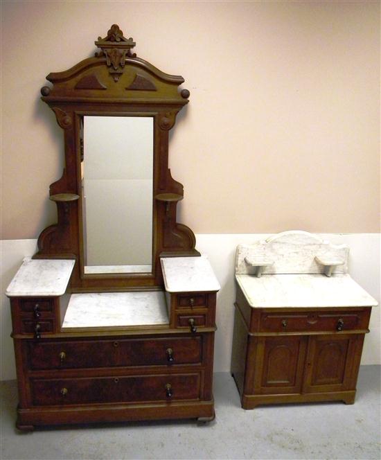 Appraisal: Victorian marble and walnut step down bureau with attached mirror