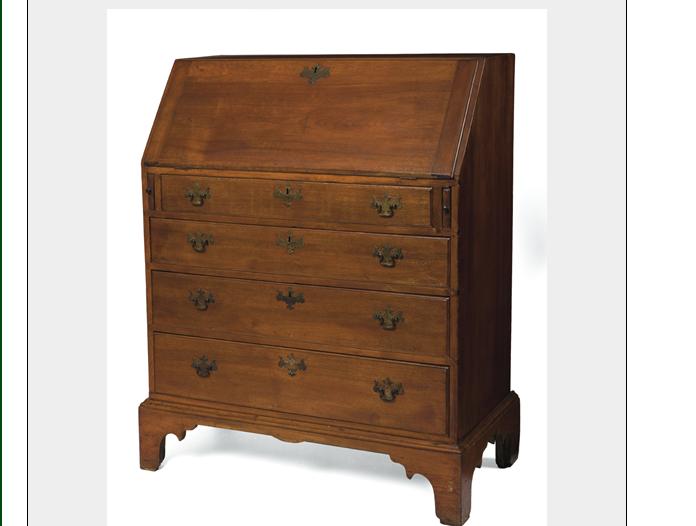 Appraisal: NEW ENGLAND CHIPPENDALE SLANT-LID DESK WITH GRADUATED DRAWERS RAISED ON