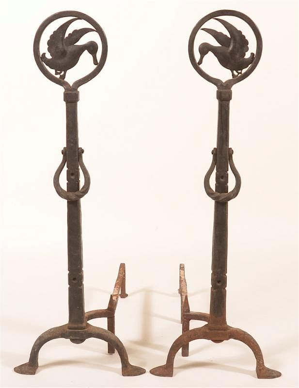 Appraisal: Pair of Vintage Iron Andirons Pair of Vintage Iron Andirons