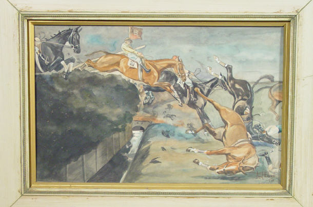 Appraisal: Lionel Edwards -Comical watercolour of jockeys falling over a fence