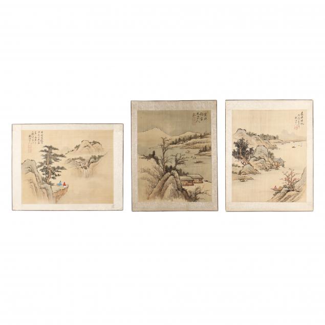 Appraisal: THREE CHINESE PAINTINGS ON SILK Mid to late th century