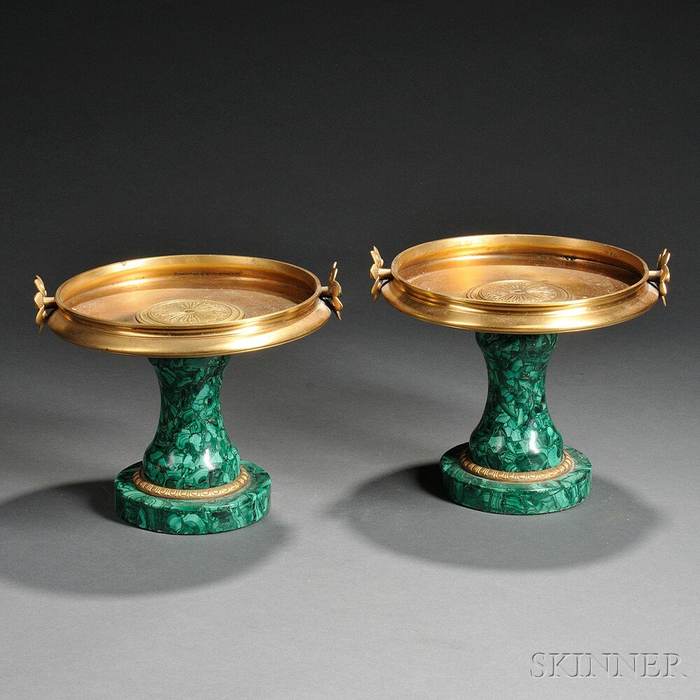 Appraisal: Pair of Gilt-metal and Malachite Tazza th th century each