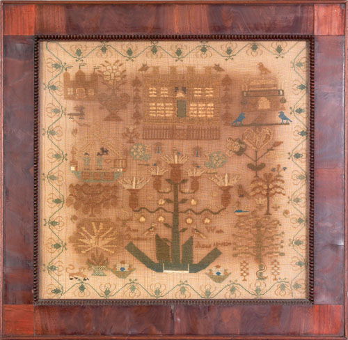 Appraisal: Silk on linen sampler dated wrought by Ann Goodson x