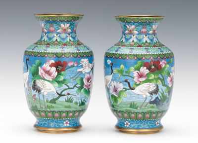 Appraisal: A Pair of Chinese Cloisonne Vases Of baluster form with