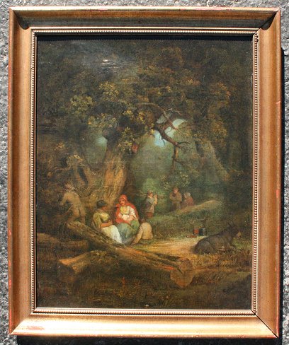 Appraisal: EARLY OIL CANVAS FOREST LANDSCAPE WITH FIGURES CIRCLE OF GAINSBOROUGH