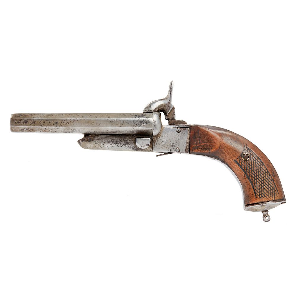 Appraisal: Larger Double-barreled Pin Fire Pistol Antique double-barreled pin fire pistol