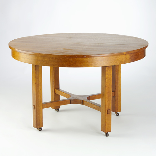 Appraisal: L J G STICKLEY Dining table with circular top bracketed