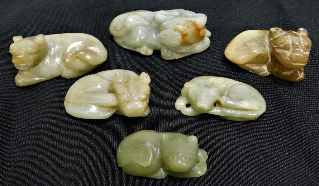 Appraisal: ANTIQUE CHINESE JADE HARDSTONE CARVED ANIMALS China th- th CenturyGroup