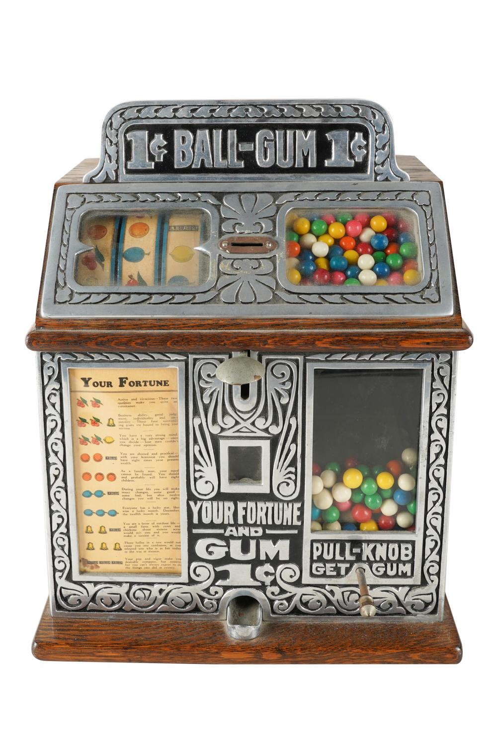 Appraisal: ONE-CENT GUMBALL SLOT MACHINEstamped to rear oak and metal Condition