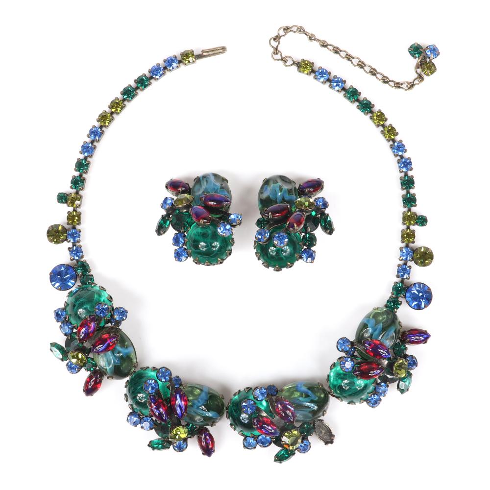 Appraisal: UNSIGNED JULIANA SCHREINER AUSTRIA JEWEL TONE NECKLACE AND EARRING SET