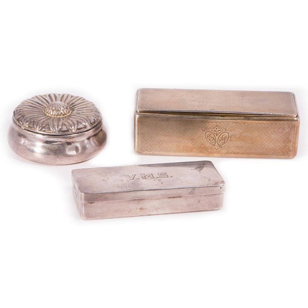 Appraisal: Three sterling boxes A th th century continental sterling box