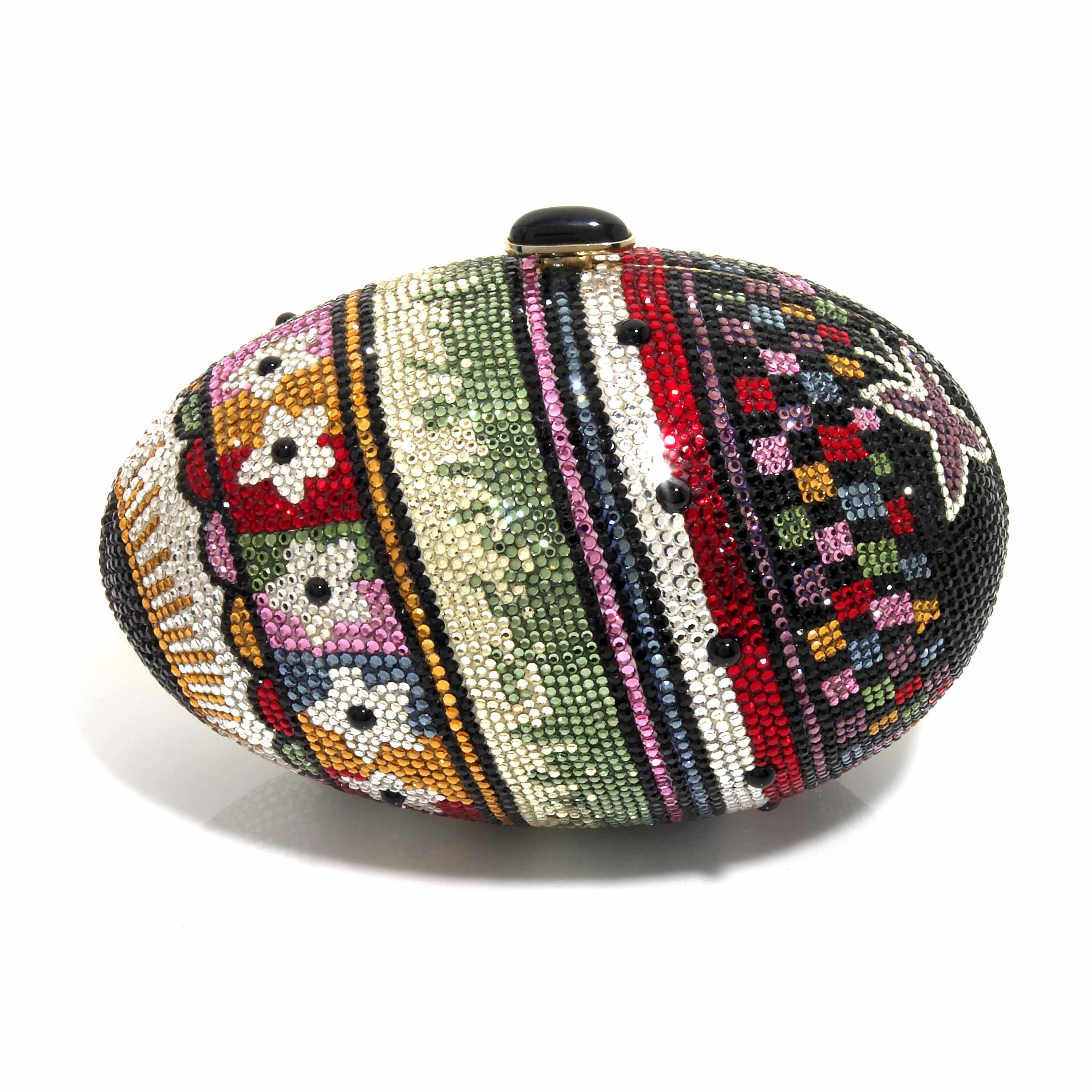 Appraisal: A multi-colored crystal egg purse with a butterfly motif interior