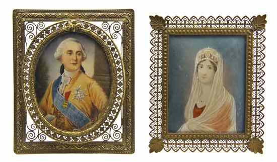 Appraisal: Two Portrait Miniatures on Ivory the first oval and depicting