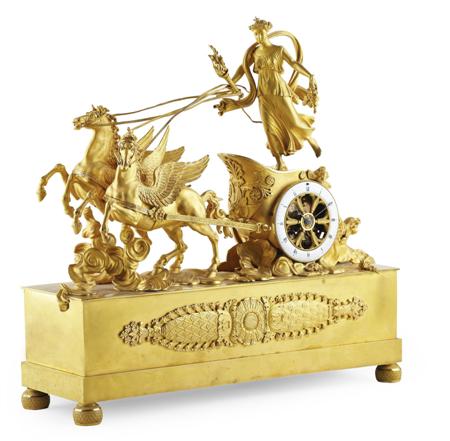 Appraisal: FRENCH EMPIRE GILT BRONZE MANTEL CLOCK EARLY TH CENTURY the