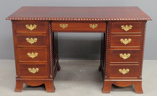 Appraisal: - Hepplewhite style mahogany desk with eight drawers h x