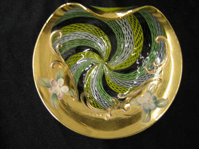 Appraisal: Venetian Art Glass Dish fine latticino work gold trim