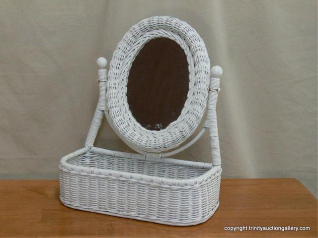 Appraisal: Wicker Rattan Vanity Mirror with Utility Tray - x