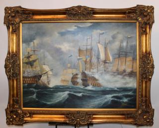 Appraisal: Large scale seascape oil on canvas Large scale seascape oil