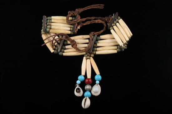 Appraisal: SIOUX HAIRPIPE BONE BEAD AND SHELL NECKLACE Probably re-worked from