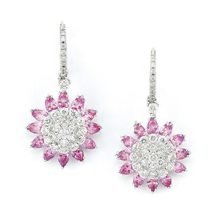 Appraisal: Pair of Diamond and Pink Sapphire Pendant-Earrings Estimate -