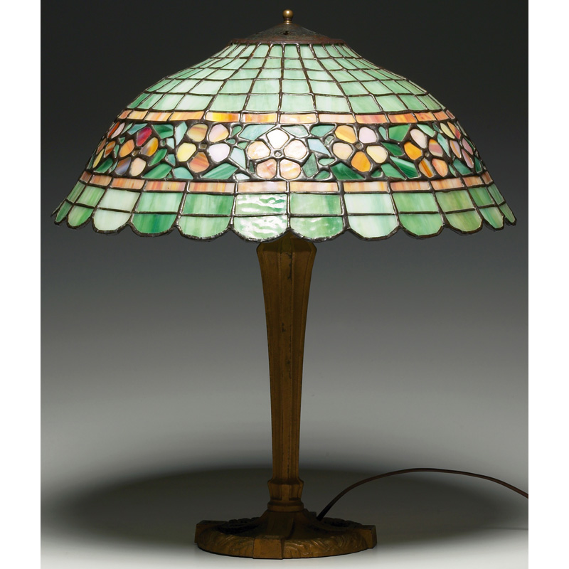 Appraisal: Arts Crafts table lamp leaded glass shade with floral motif