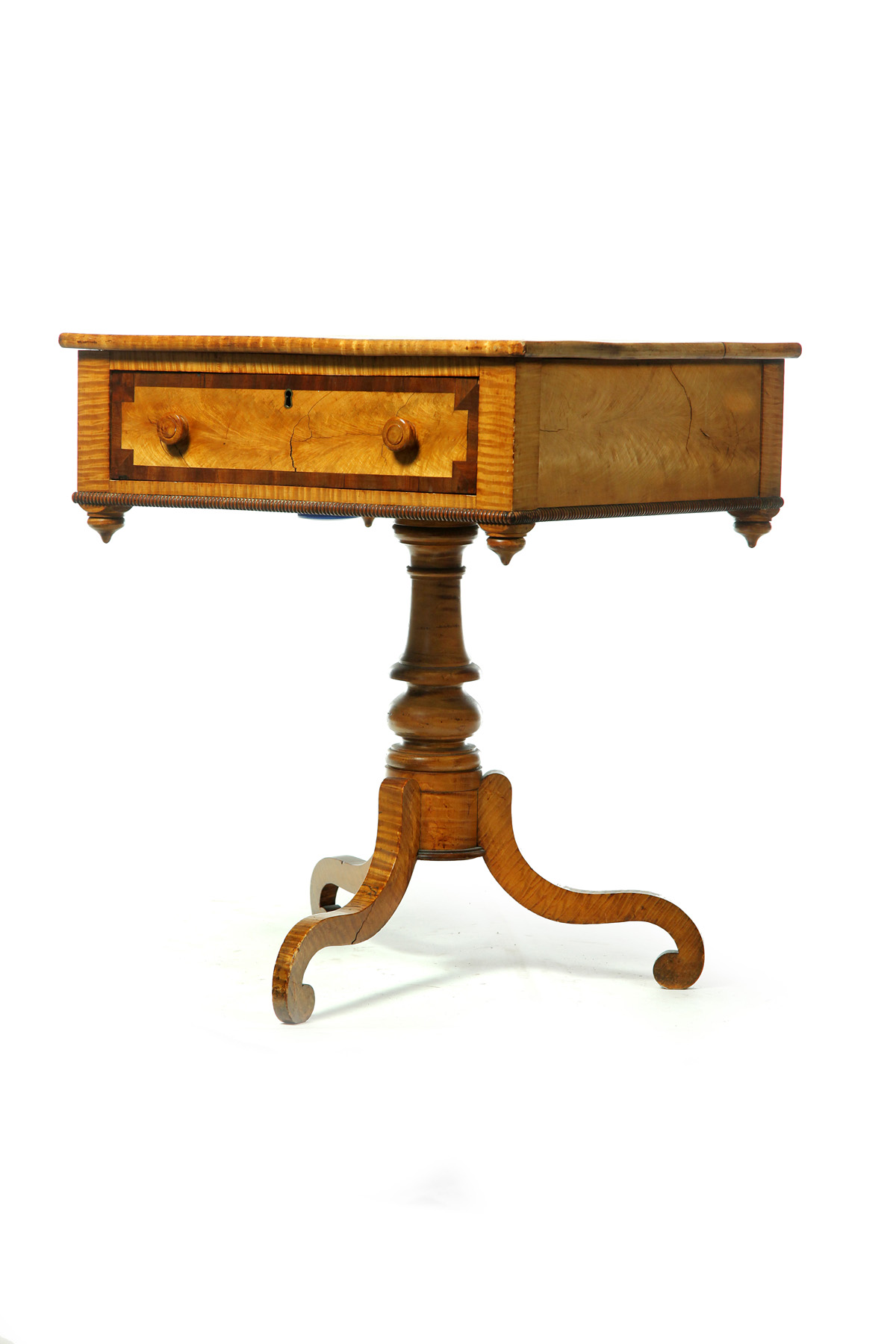 Appraisal: AMERICAN CLASSICAL WORK TABLE Possibly Midwestern - curly maple and