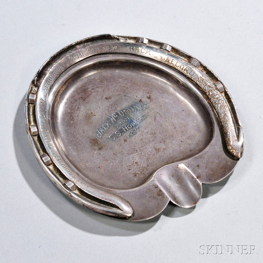 Appraisal: Sterling Silver-mounted Seabiscuit Race Memorabilia an engraved white metal horseshoe