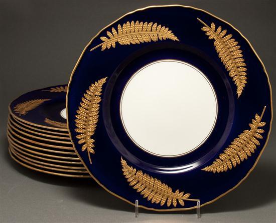 Appraisal: Set of twelve Royal Worcester cobalt and gilt decorated china