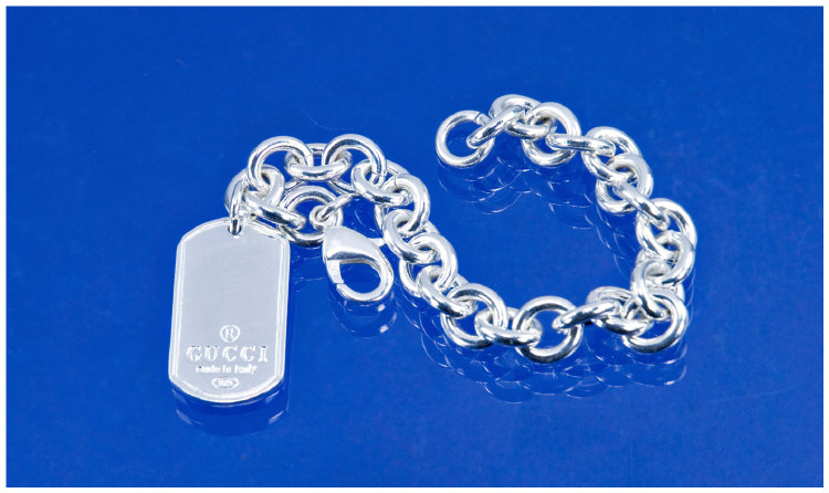 Appraisal: Modern Silver Bracelet With Dog Tag Weight Grammes Length Grammes