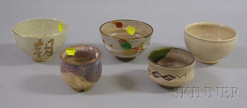 Appraisal: Five Japanese Tea Ceremony Bowls dia to in