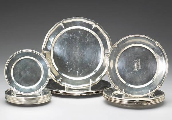 Appraisal: A group of sterling table plates Comprising Mexican standard silver