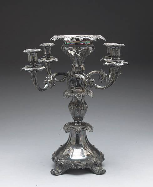 Appraisal: An English Victorian plated four arm epergne frame with contemporary