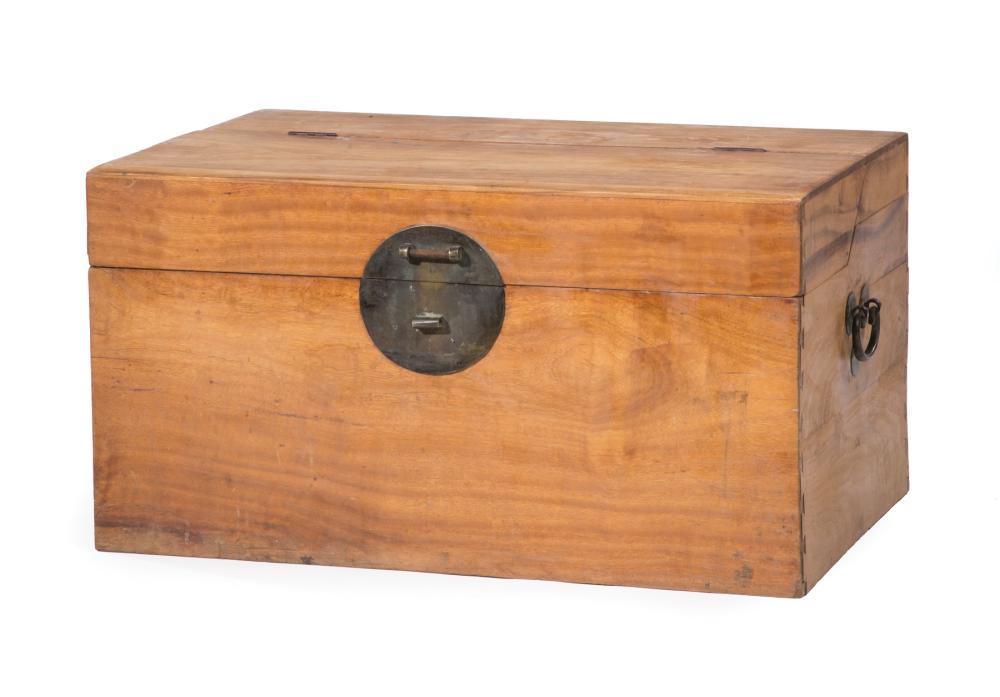 Appraisal: Chinese Wood Storage Chest bronze escutcheon lacking lock and handles