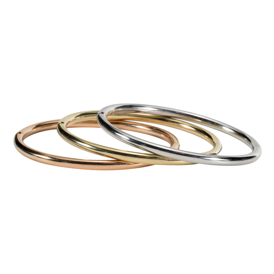 Appraisal: Set Of Three Yellow White And Rose Gold Hinged Bangles