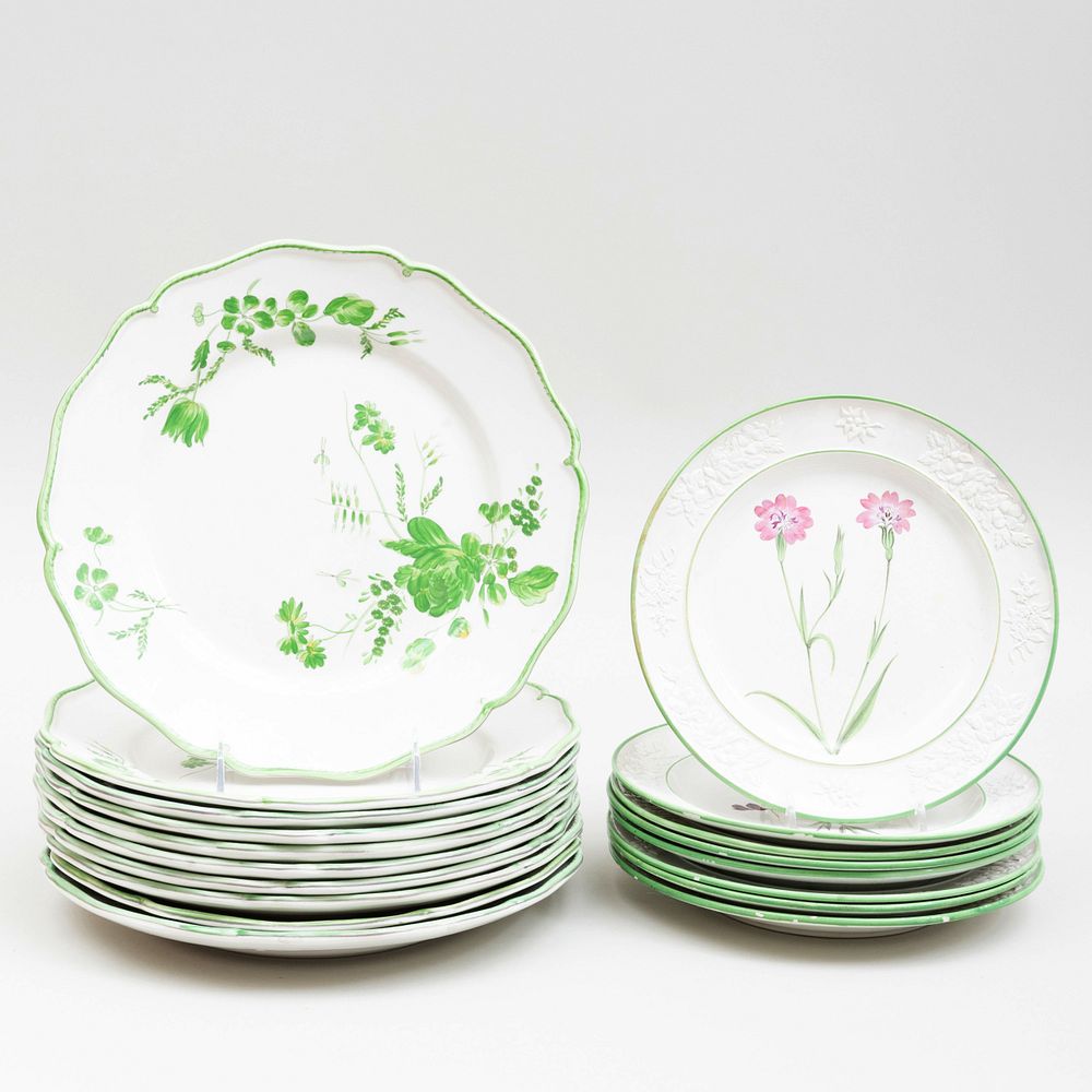 Appraisal: Assembled Porcelain Table Service Decorated with Green Leaves and Flowers