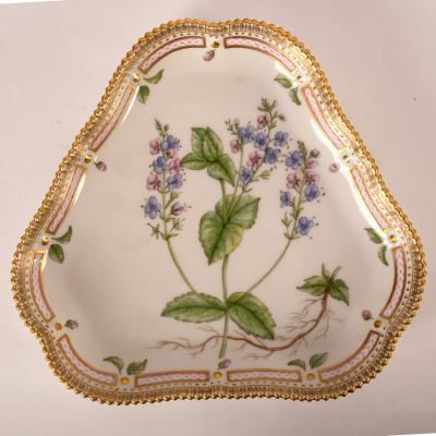 Appraisal: A Royal Copenhagen Flora Danica triangular plate decorated Veronica Chamaedrys