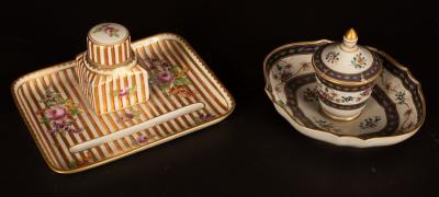 Appraisal: A Continental inkstand and pen tray painted flowers in colour