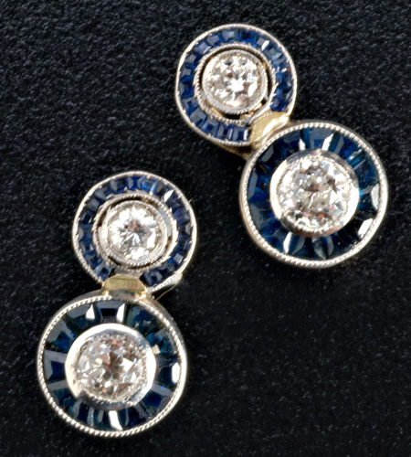 Appraisal: Art Deco diamond and sapphire earrings in pt topped gold