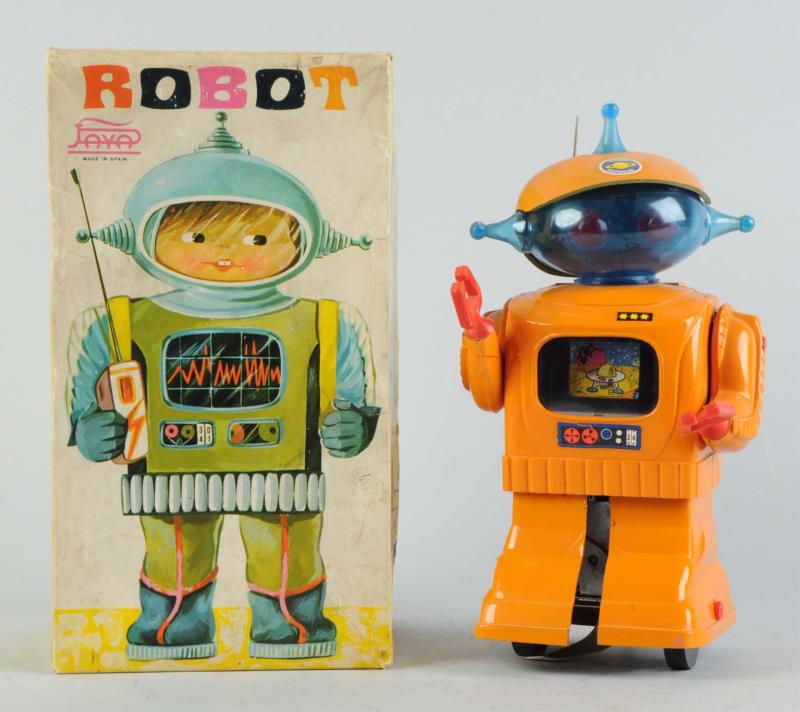 Appraisal: Spanish Tin Litho Plastic Battery-Operated Robot In original box Made