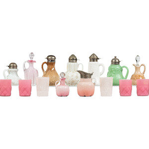 Appraisal: Nineteen Molded Glass Syrups Cruets Tumblers and Toothpick Holders Late